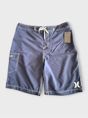 Hurley Navy Swim Board Shorts with White Stitching